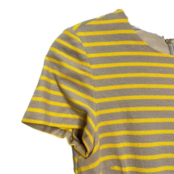 Tory Burch A-Line Mini Dress Yellow Striped Short Sleeve Crew Neck Cotton Size S